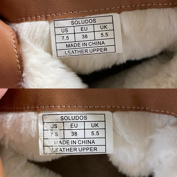 Soludos Dani Saddle Shearling Platform Heeled Ankle Boot leather suede tan 7.5 - Picture 10 of 16